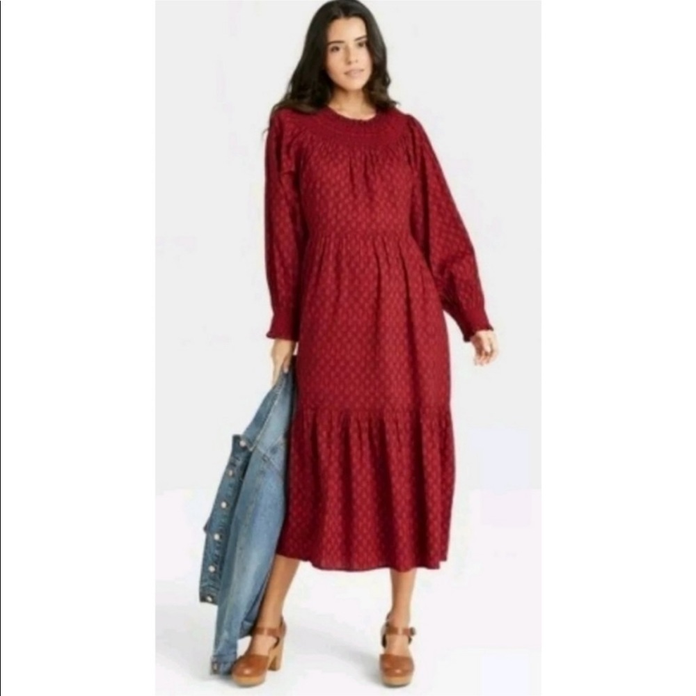 Universal Thread Burgundy Smocked Dress NWT - Picture 2 of 7